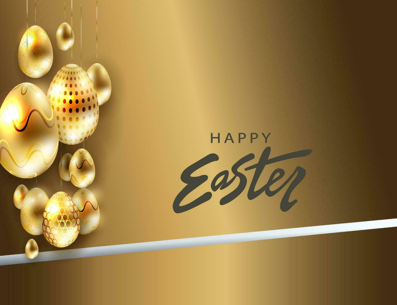 Easter design with brown hue, eggs with gold hue pattern on pendants. vector