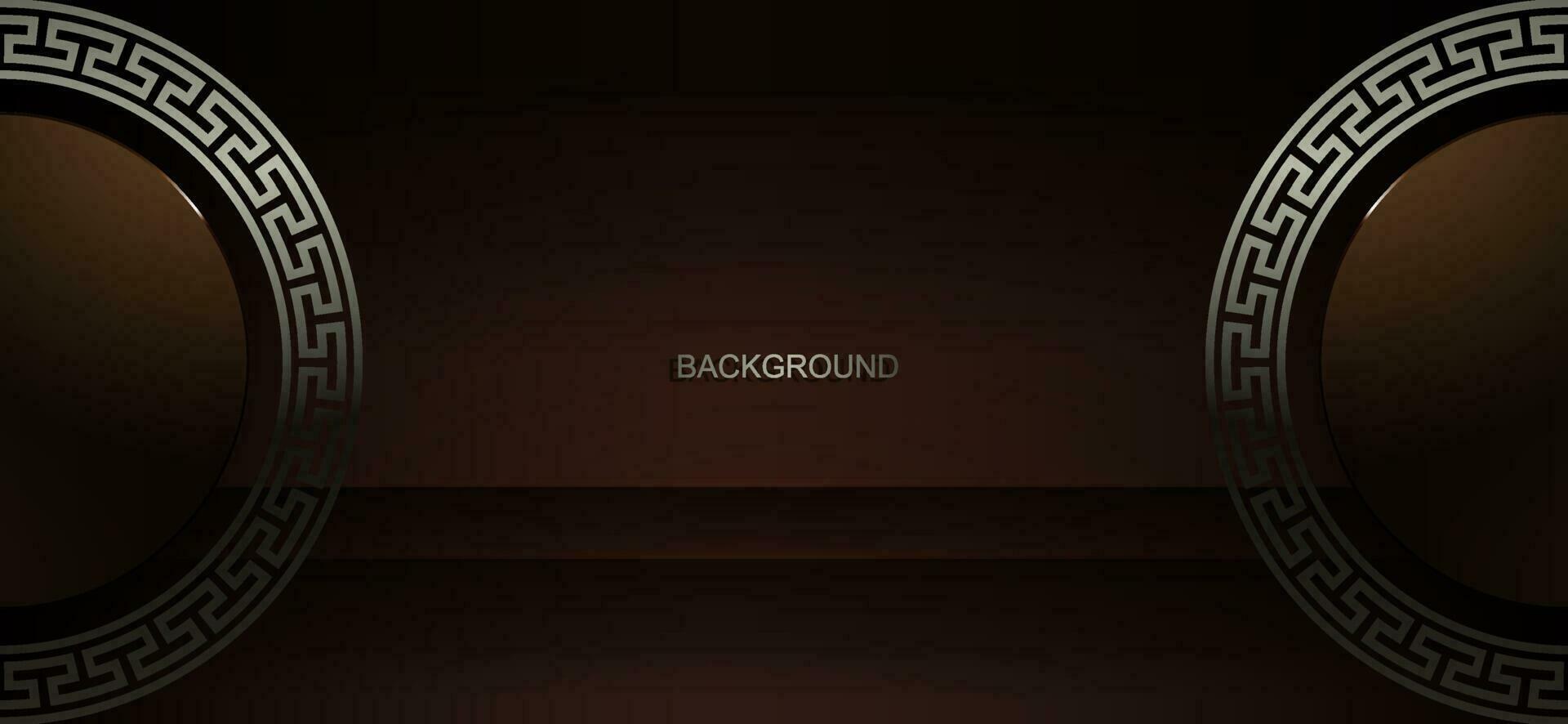 Round frames on the sides with a border and a pattern on a brown background. vector