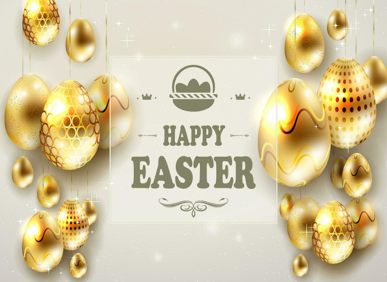 Pascua de Resurrección composición con un conjunto de huevos en colgantes con un diferente modelo de oro color. vector