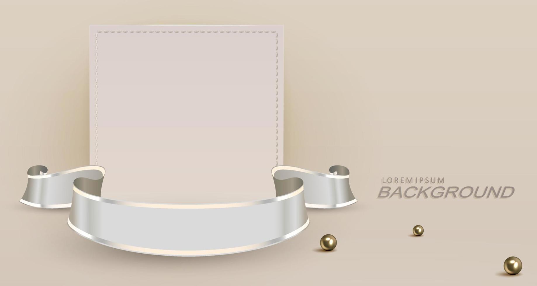 Square frame with a wavy ribbon on a delicate beige background. vector