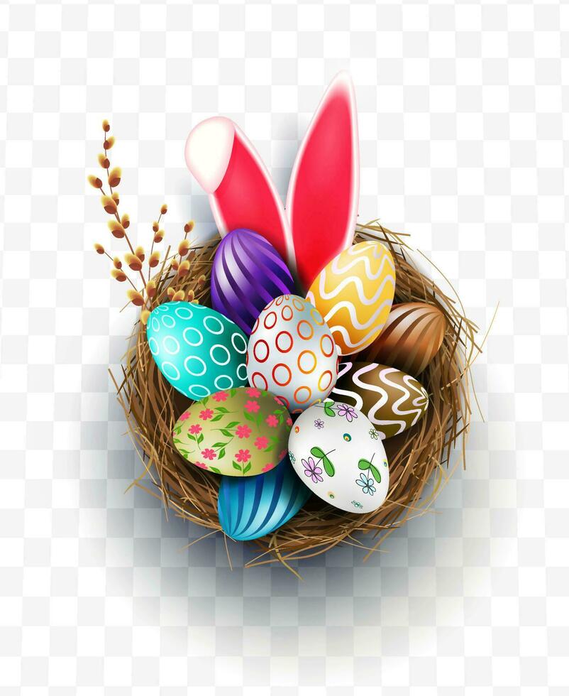 Composition with Easter eggs in a nest, isolated design element. vector