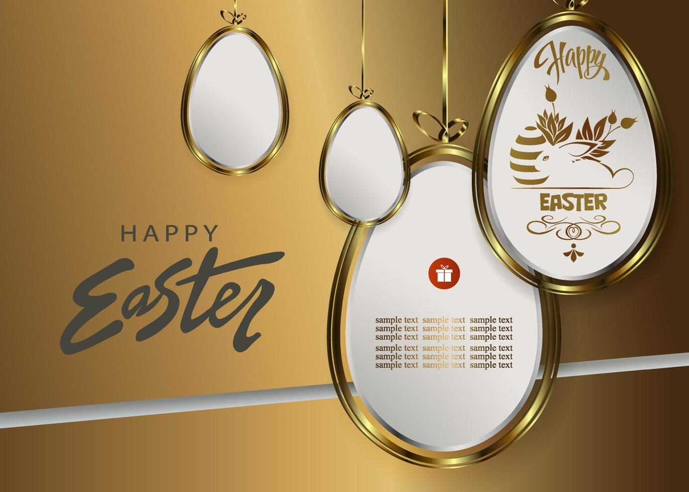 Easter design with abstract silhouettes of eggs with gold border on pendants. vector