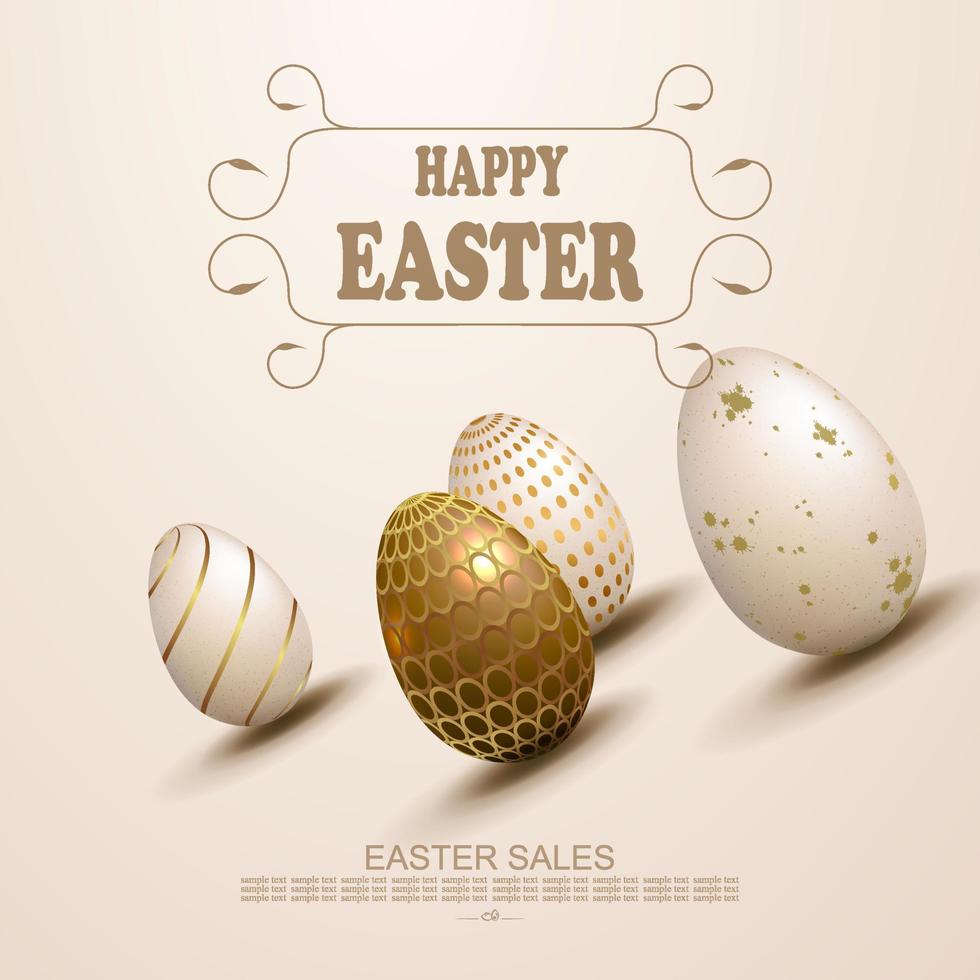 Easter light beige design, patterned eggs drawn obliquely. vector