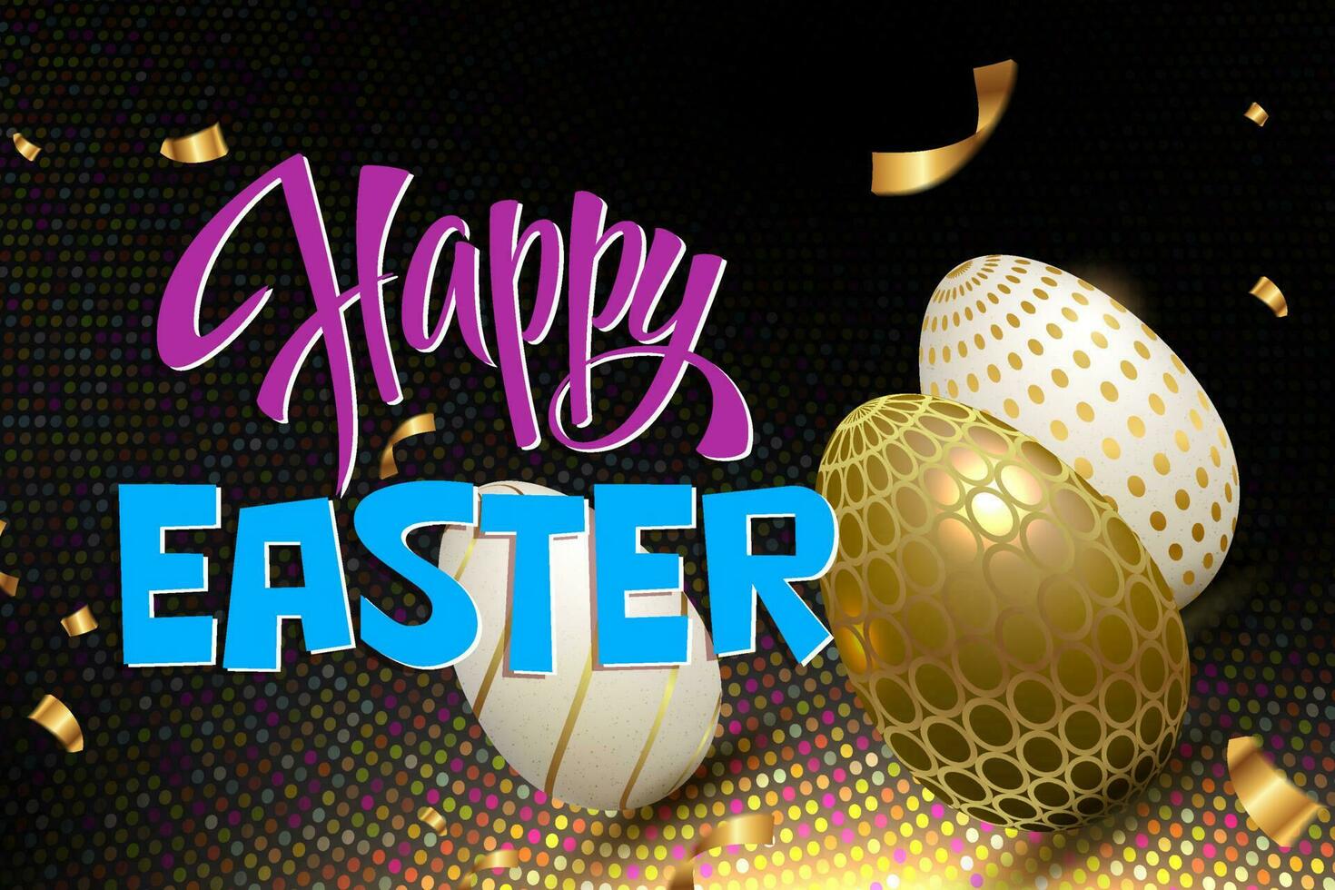 Easter eggs with pattern, black shade design with bright mosaic. vector