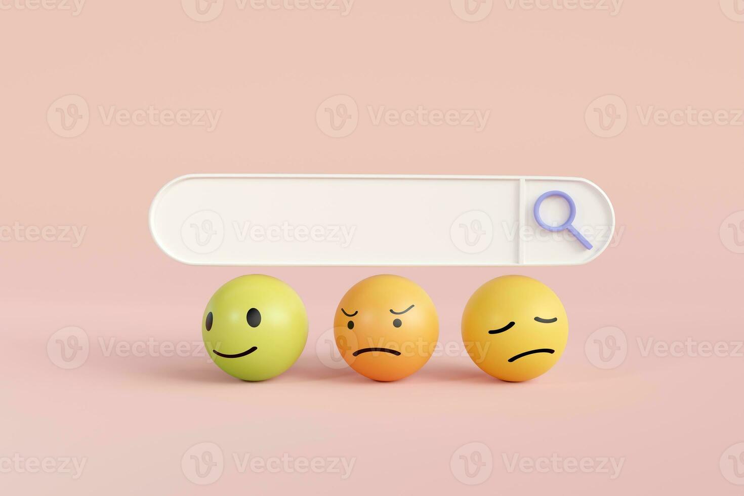 Search bar along with emoji icons showing the mood level. Online satisfaction rating search, social media user rating, emoji. photo