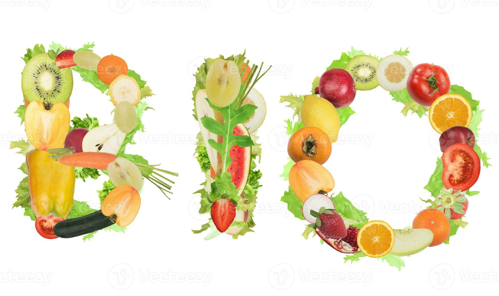 bio con frutas y vegetales foto