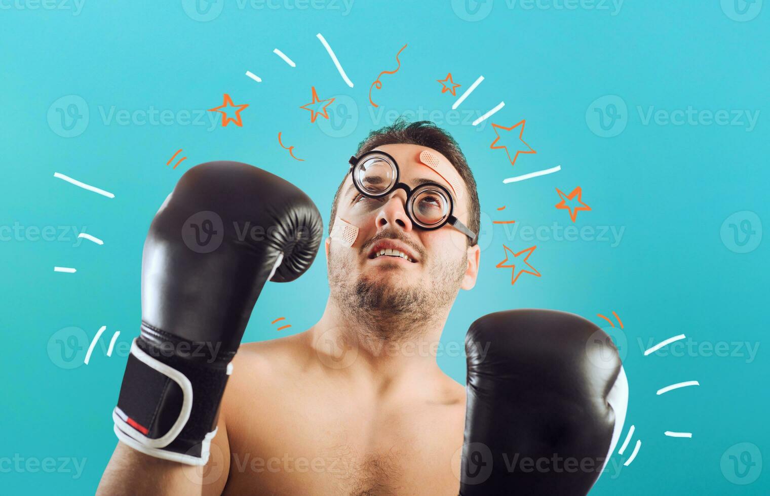 Loser goofy boxer is taking punches. Concept of failure photo