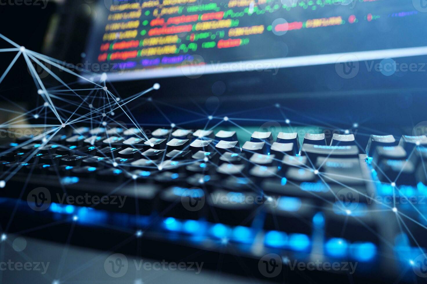 Computer of a programmer with lines code of software photo