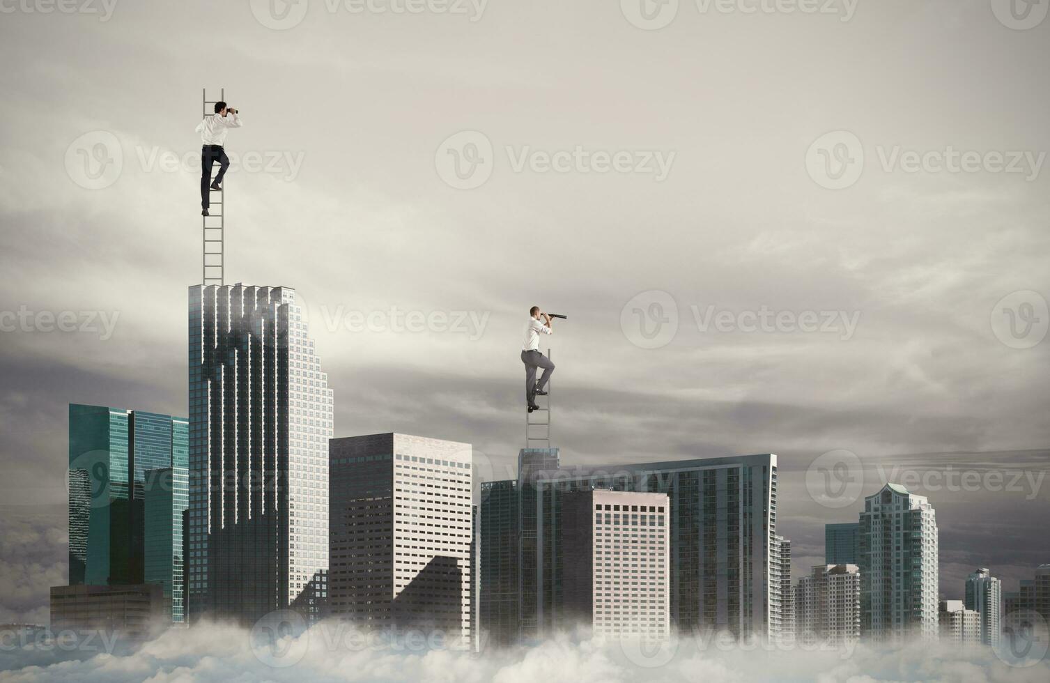 Business people look far for new business. Concept of new opportunities photo