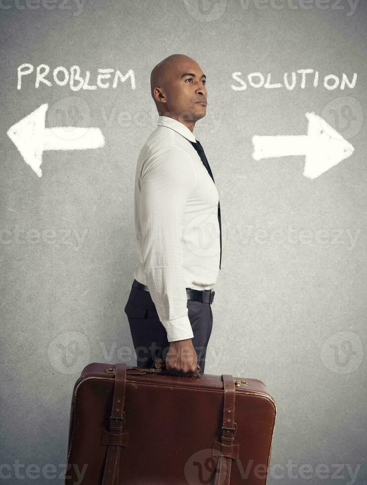 Businessman must choose between different destinations. concept of difficult career photo