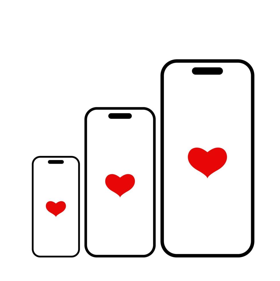 Three mobile phones and red hearts vector. vector