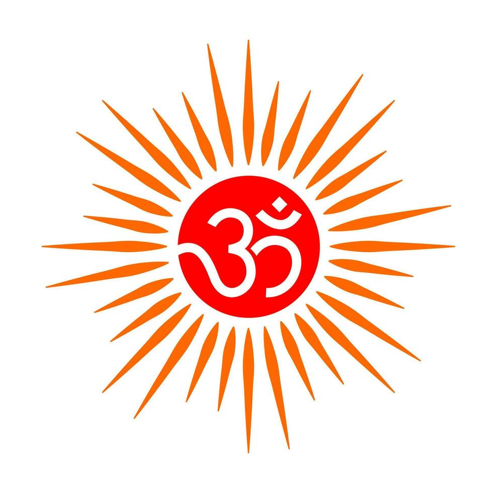 The Hindu holy Om sign vector with Sun rays.