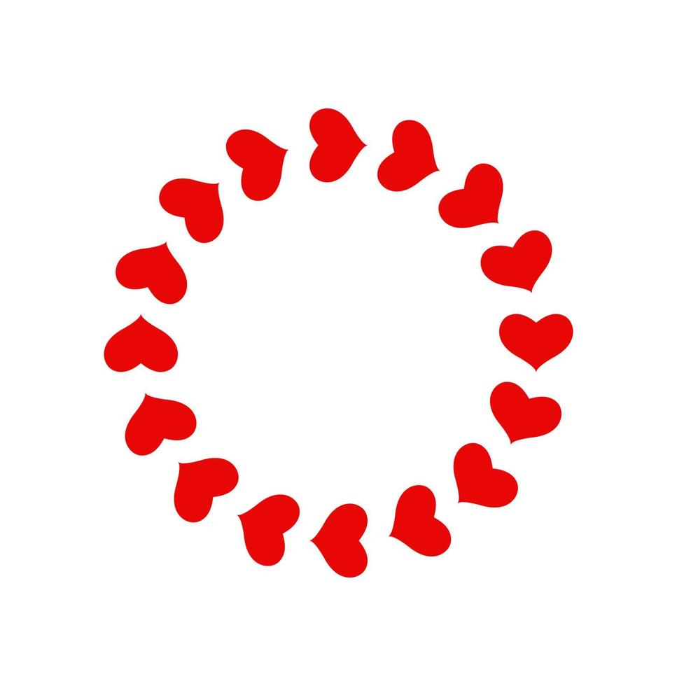 Circle made by red hearts on white background vector icon.