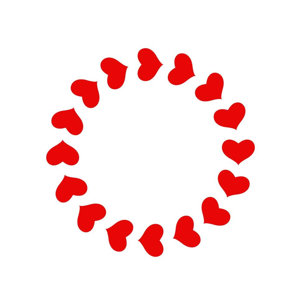 Circle made by red hearts on white background vector icon.