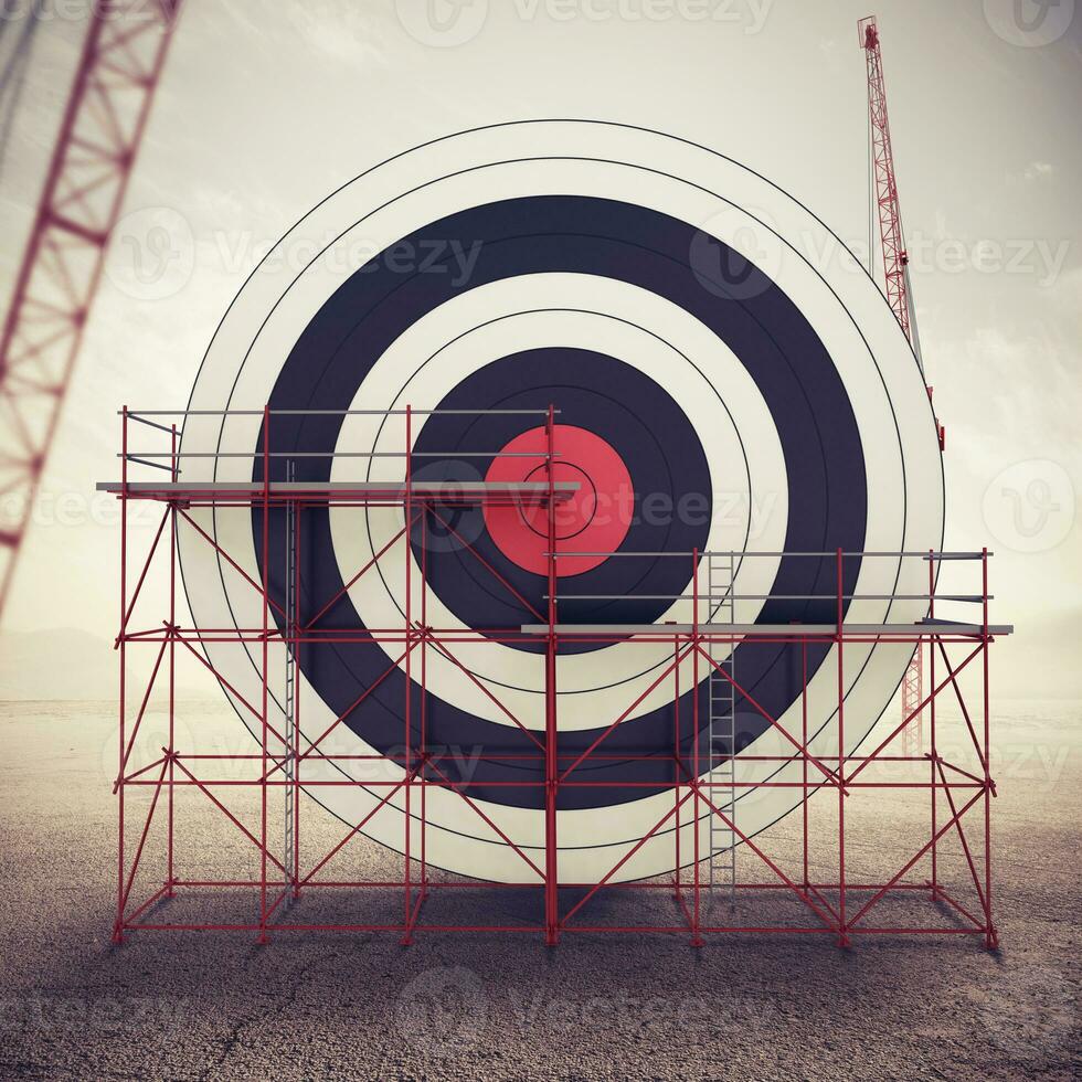 Build a business target . Mixed media 3D illustration photo