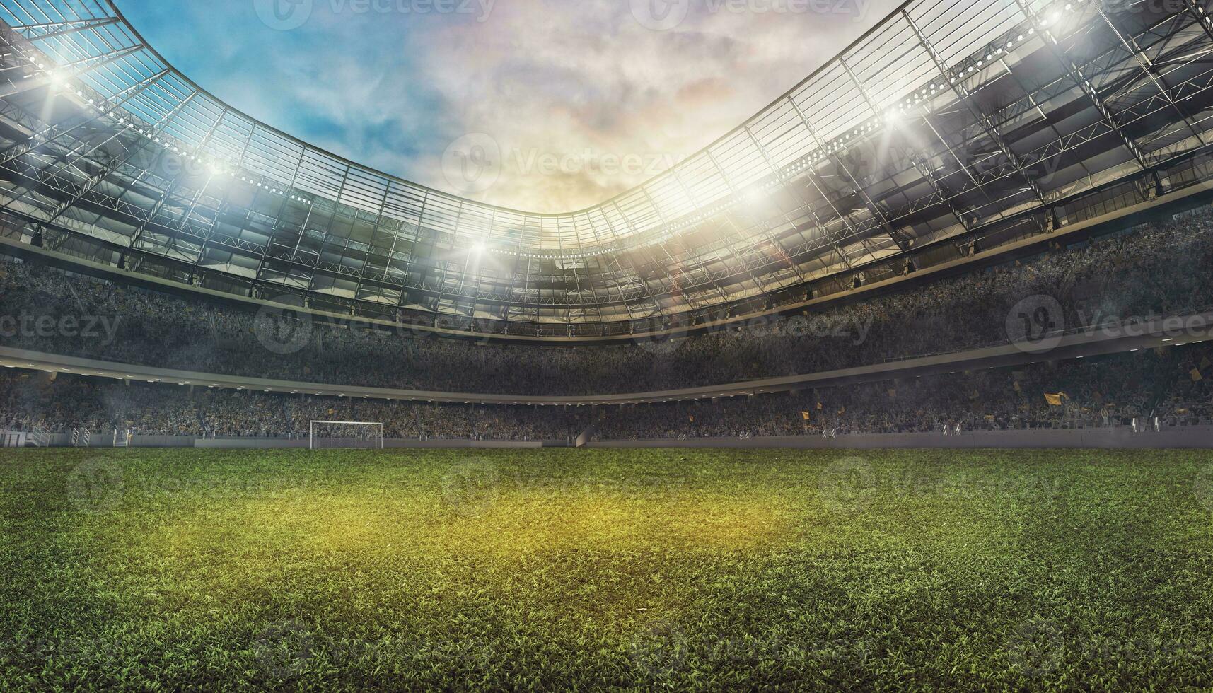 Football stadium with the stands full of fans waiting for the game. 3D Rendering photo