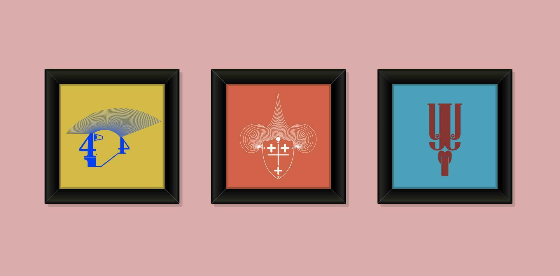 Three photo frames with abstract illustration work. vector