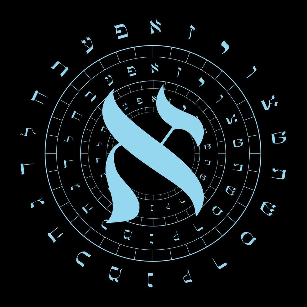 Vector illustration of the Hebrew alphabet in circular design. Hebrew