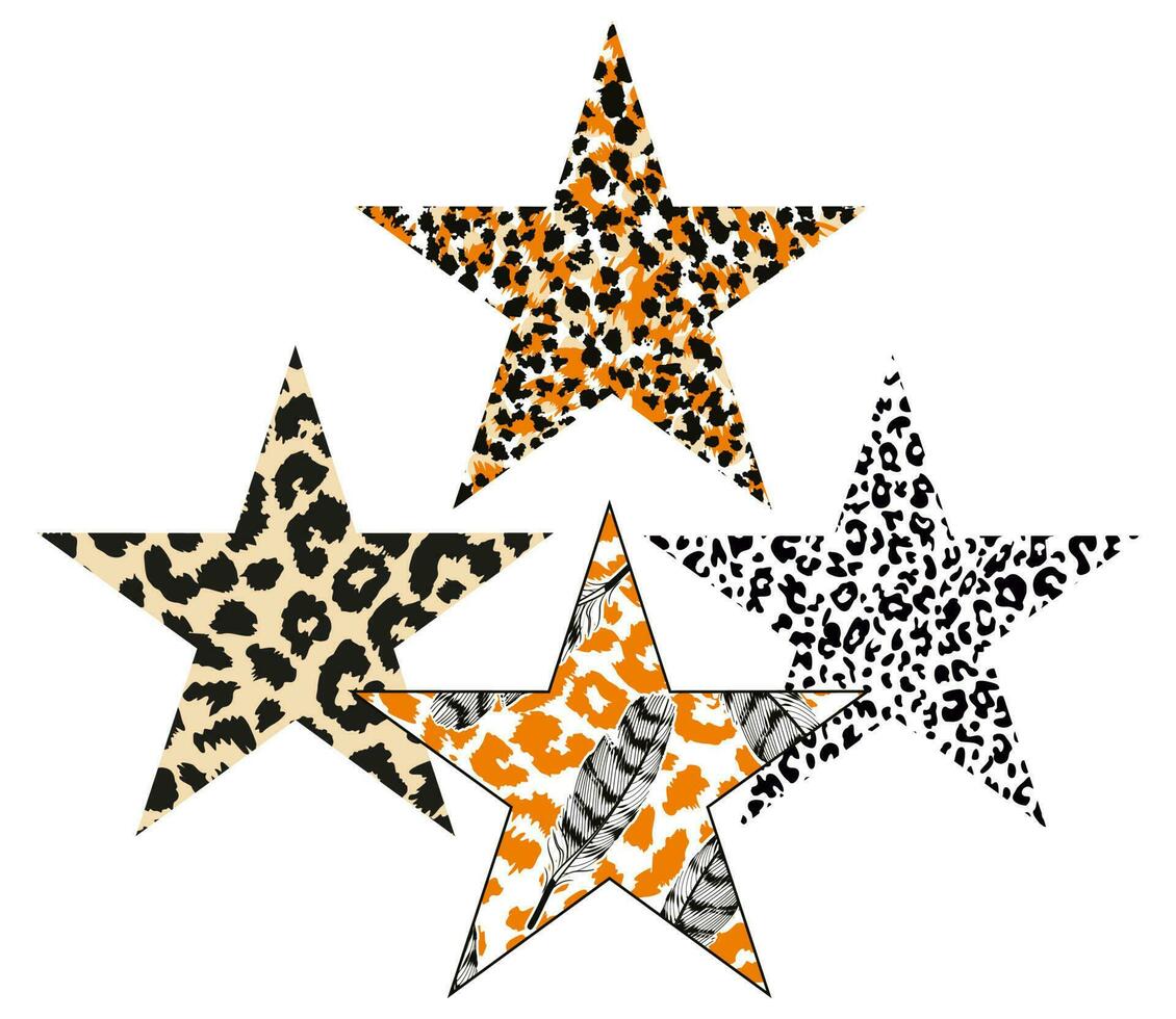 Set of animal print stars isolated on white. Design for t-shirts or posters. vector