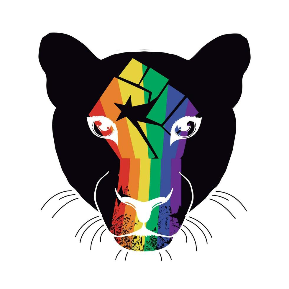 T-shirt design of a clenched fist and a black panther face. vector illustration for black history month. Gay pride poster