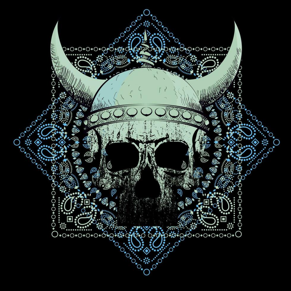 T-shirt vector design of a viking skull with horns isolated on black. Poster