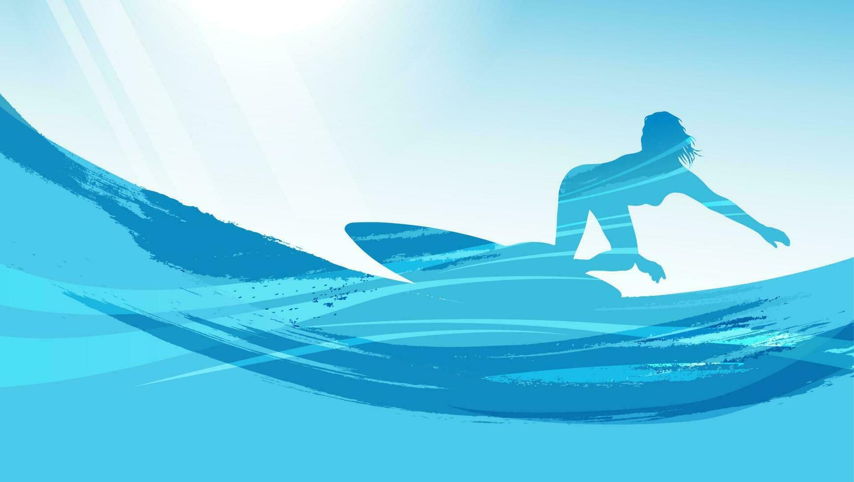 Vector Surfing Silhouette Background Illustration.