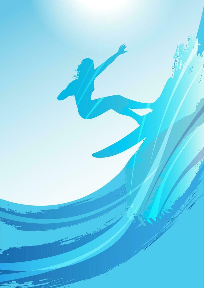 Vector Surfing Silhouette Background Illustration.