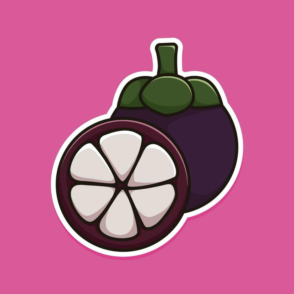 Purple mangosteen cartoon vector illustration. fruit sticker