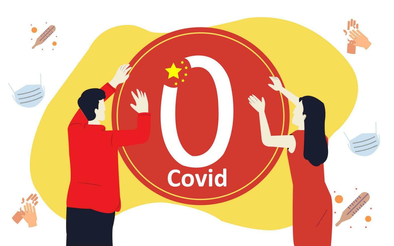 Vector illustration of people's showing covid-19 coronavirus. zero covid policy