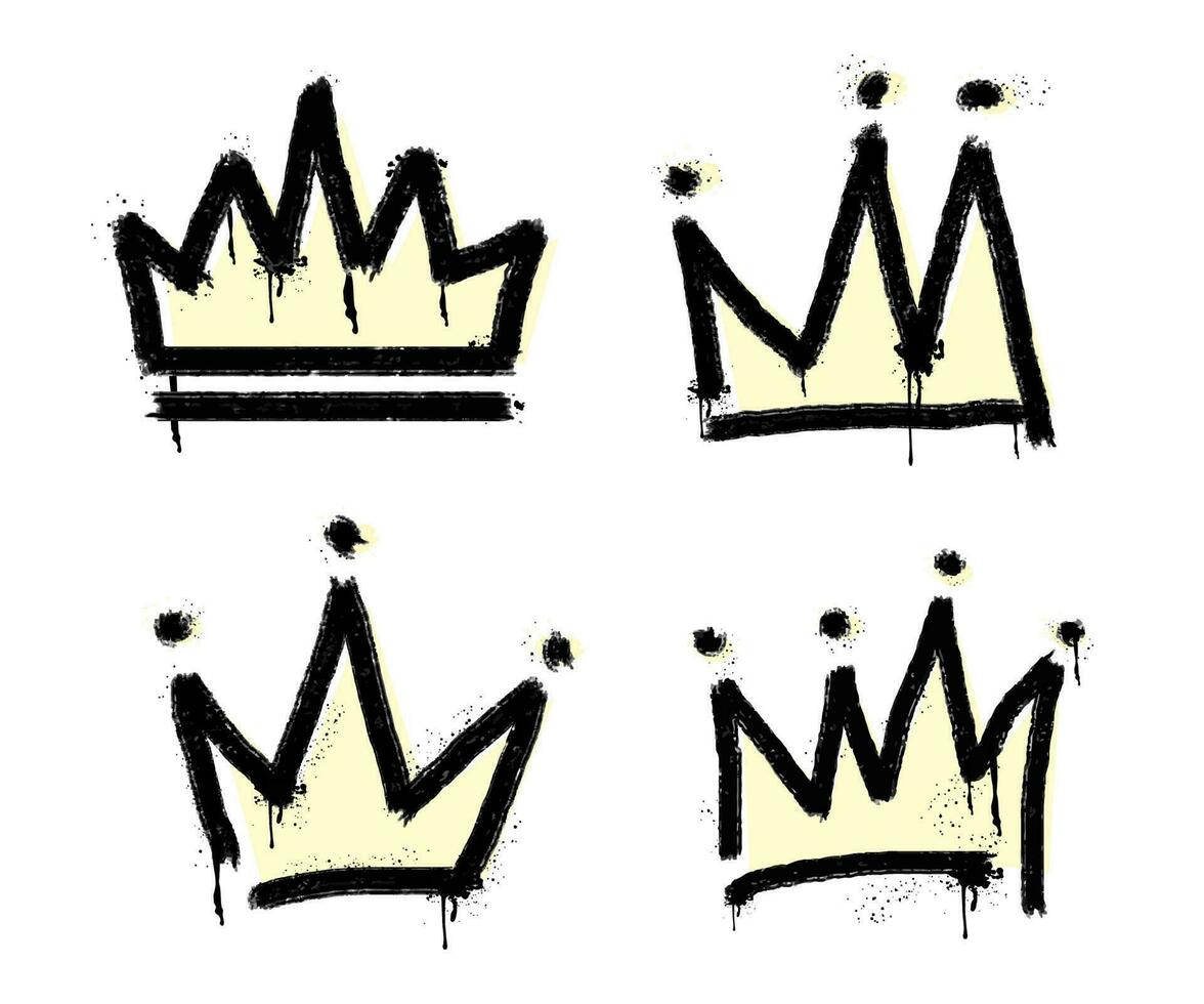 collection of spray painted graffiti crown sign in black over white