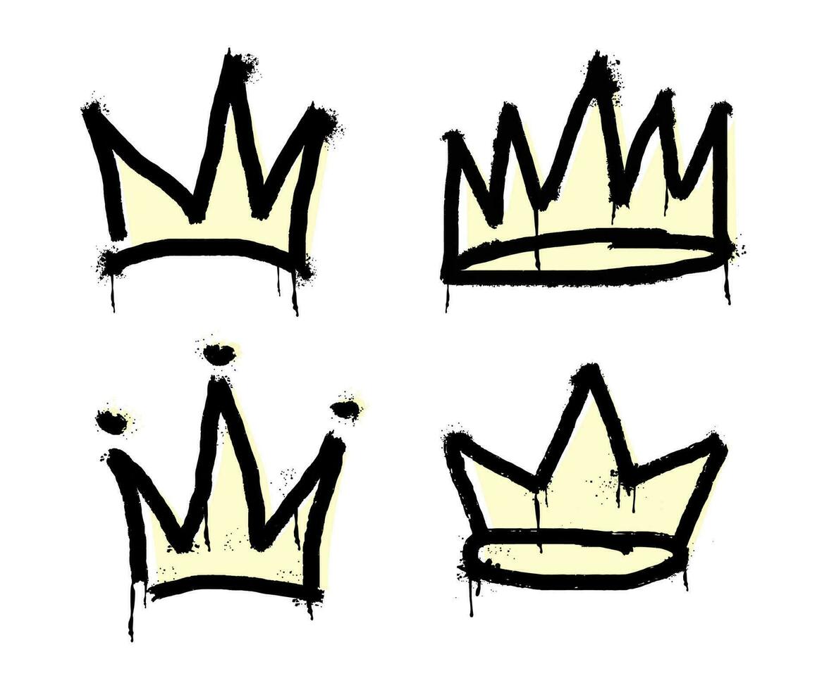 collection of spray painted graffiti crown sign in black over white. Crown drip symbol. isolated on white background. vector illustration