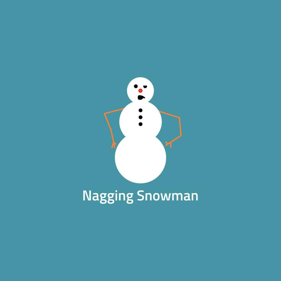 Tall snowman logo with a nagging expression. vector