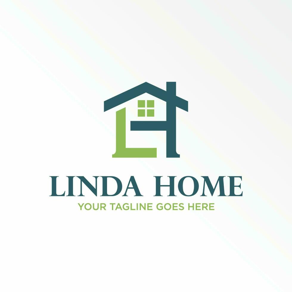 Letter or word LH font in line and roof house in block square or hexagon image graphic icon logo design abstract concept vector stock. Can be used as a symbol related to initial or property