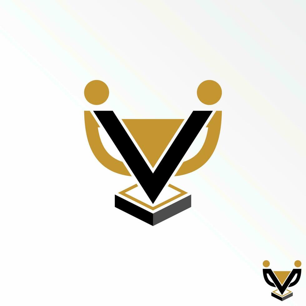 Unique trophy cup winner champion winner with two body or letter V font image graphic icon logo design abstract concept vector stock. Can be used as a symbol related to tournament or people