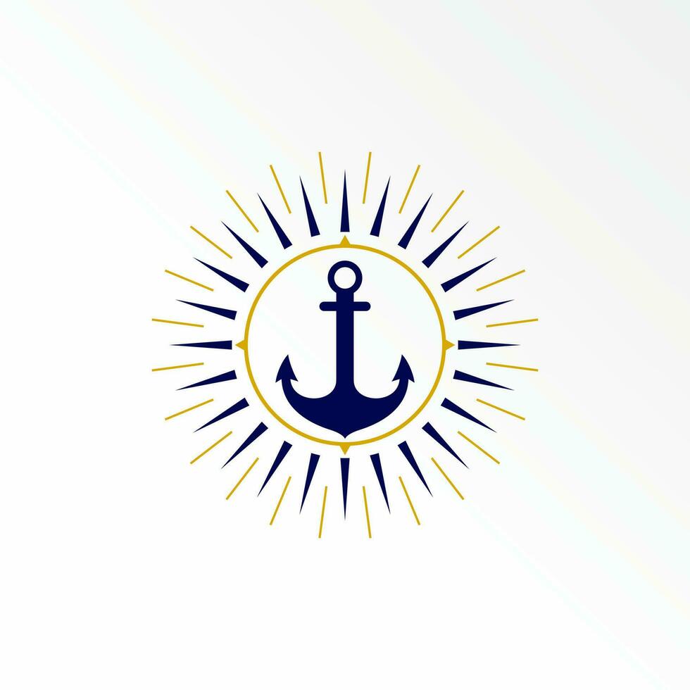 Simple and unique rope anchor with circle compass or around sun ray image graphic icon logo design abstract concept vector stock. Can be used as a symbol related to sailor or beach