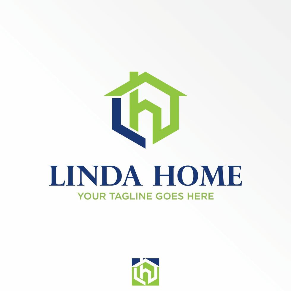 Letter or word LH font in line and roof house in block square or hexagon image graphic icon logo design abstract concept vector stock. Can be used as a symbol related to initial or property