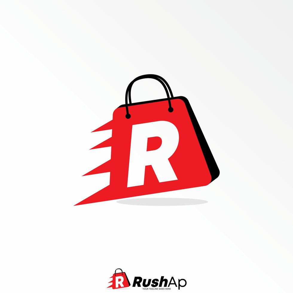 Shop bag with letter or word R speed font image graphic icon logo design abstract concept vector stock. Can be used as a symbol related to initial or commerce