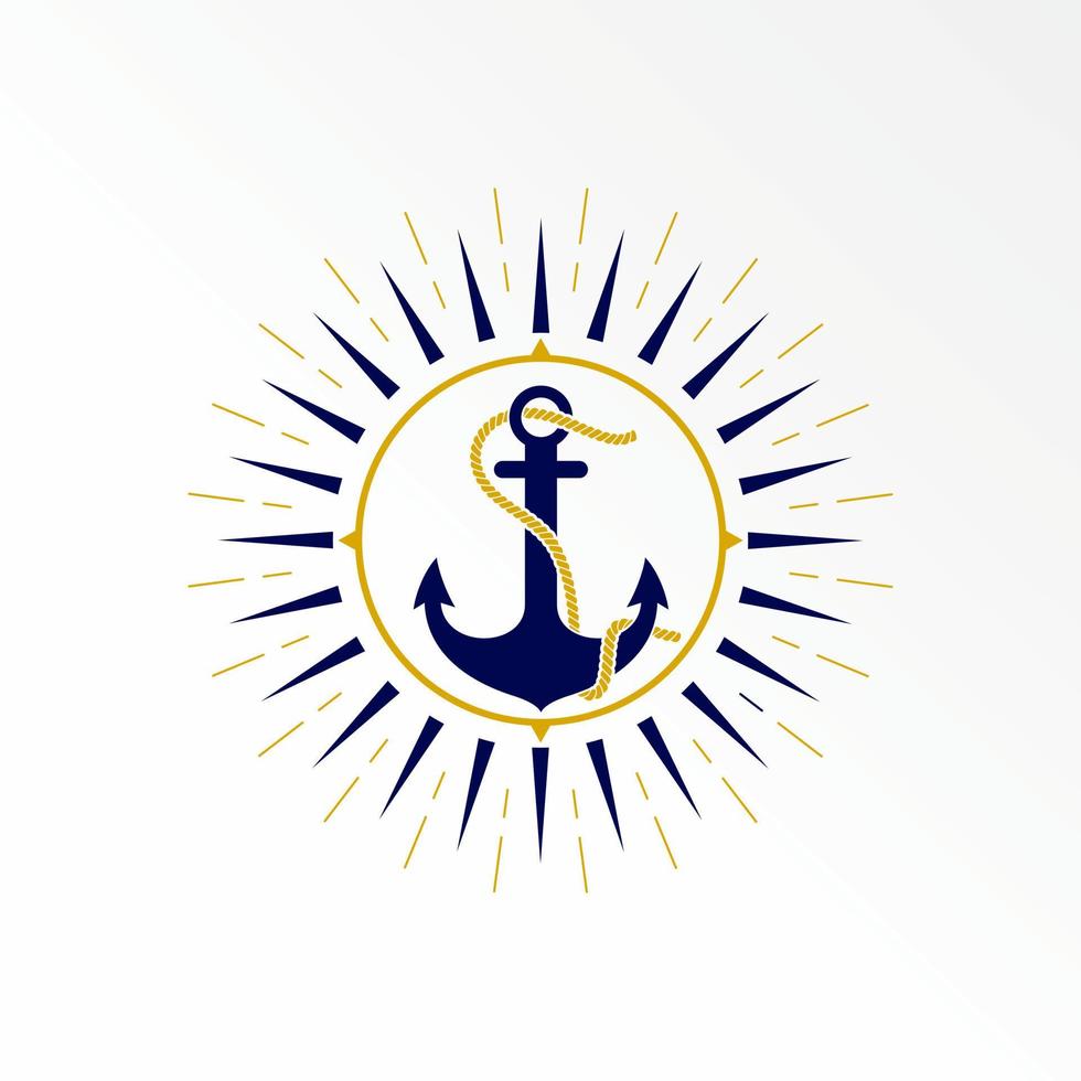 Simple and unique rope anchor with circle compass or around sun ray image graphic icon logo design abstract concept vector stock. Can be used as a symbol related to sailor or beach