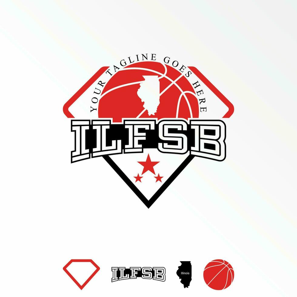 increíble baloncesto emblema competencia con pelota, Illinois mapa, pentágono imagen gráfico icono logo diseño resumen concepto vector existencias. lata ser usado como un símbolo asociado con deporte o torneo