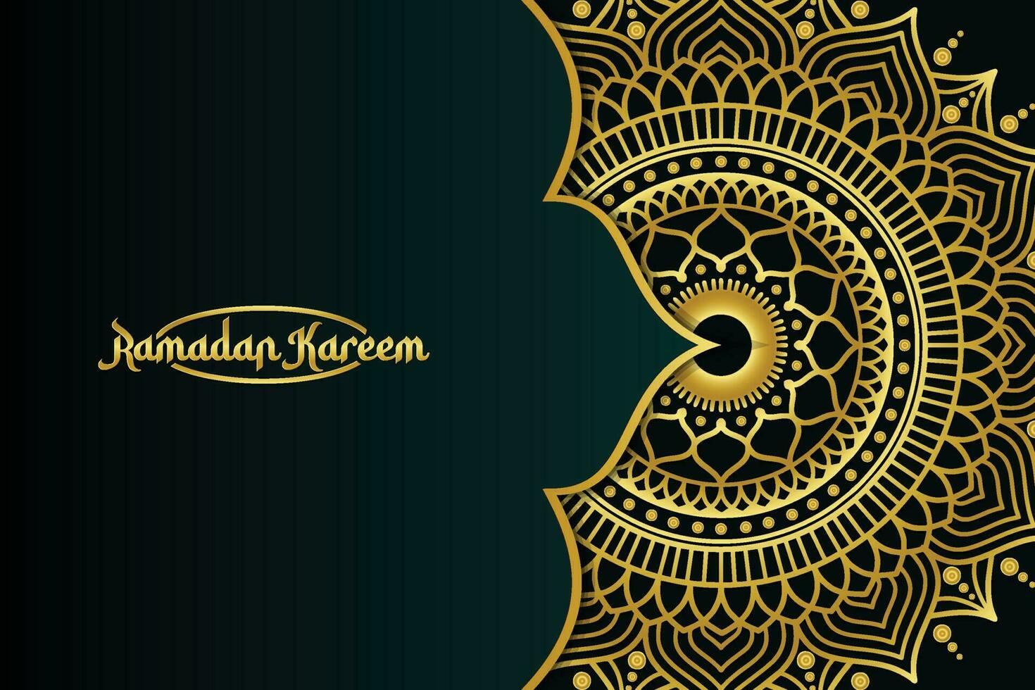 Ramadán kareem en lujo estilo con dorado mandala en oscuro antecedentes para Ramadán mubarak. Ramadán estilo, Ramadán kareem antecedentes vector ilustración.