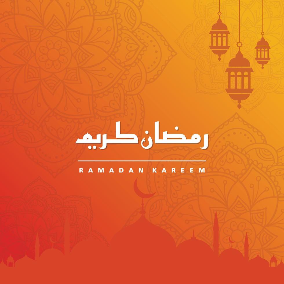 Ramadan Kareem Greeting Card. Twilight. The Arabic Text translation is Ramadan Kareem,  modern background vector illustration