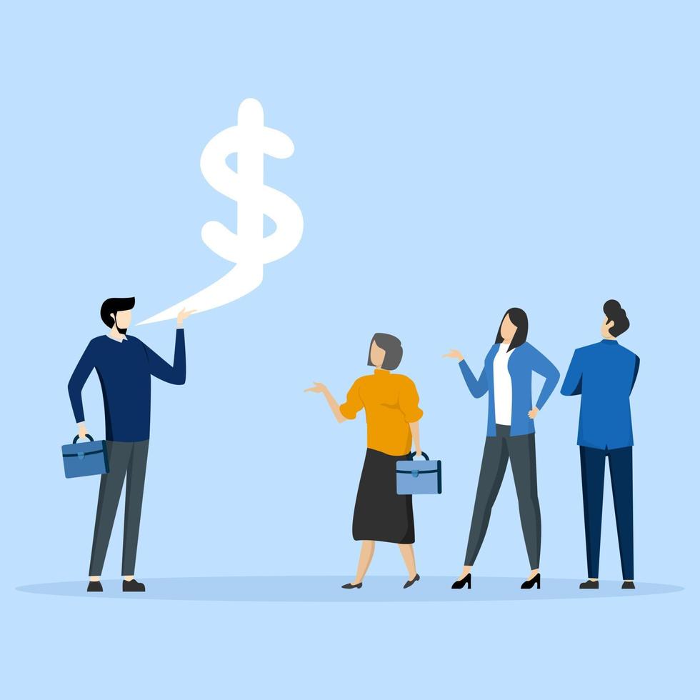 income and savings concept, businessman adviser giving dollar bill advice, money advice or financial adviser, investment consultant suggesting wealth management to make profit on investment. vector
