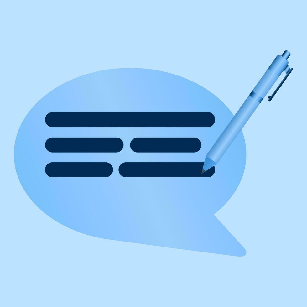 Copywriting concept, writing icon. Document concept. Speech bubble, text and pencil. Speech bubble illustration. High quality vector glossy speech bubble. vector illustration.