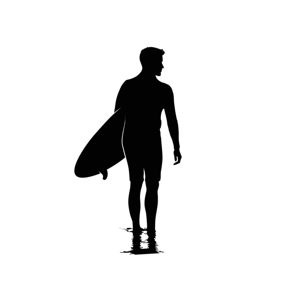 Silhouette of a surfer carrying his surfboard vector