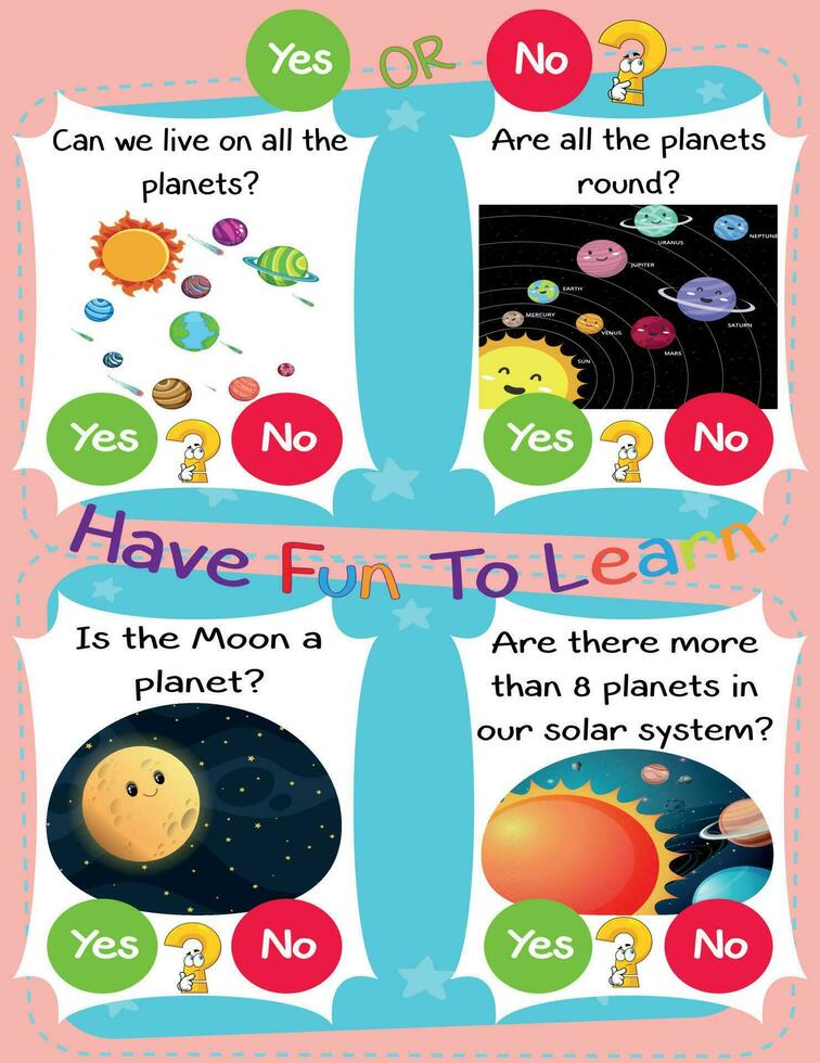 Worksheet for Logic Kids Task and Answer Questions It's a yes-or-no game. Learn about kids' education activities. Children learn and play brain games. vector