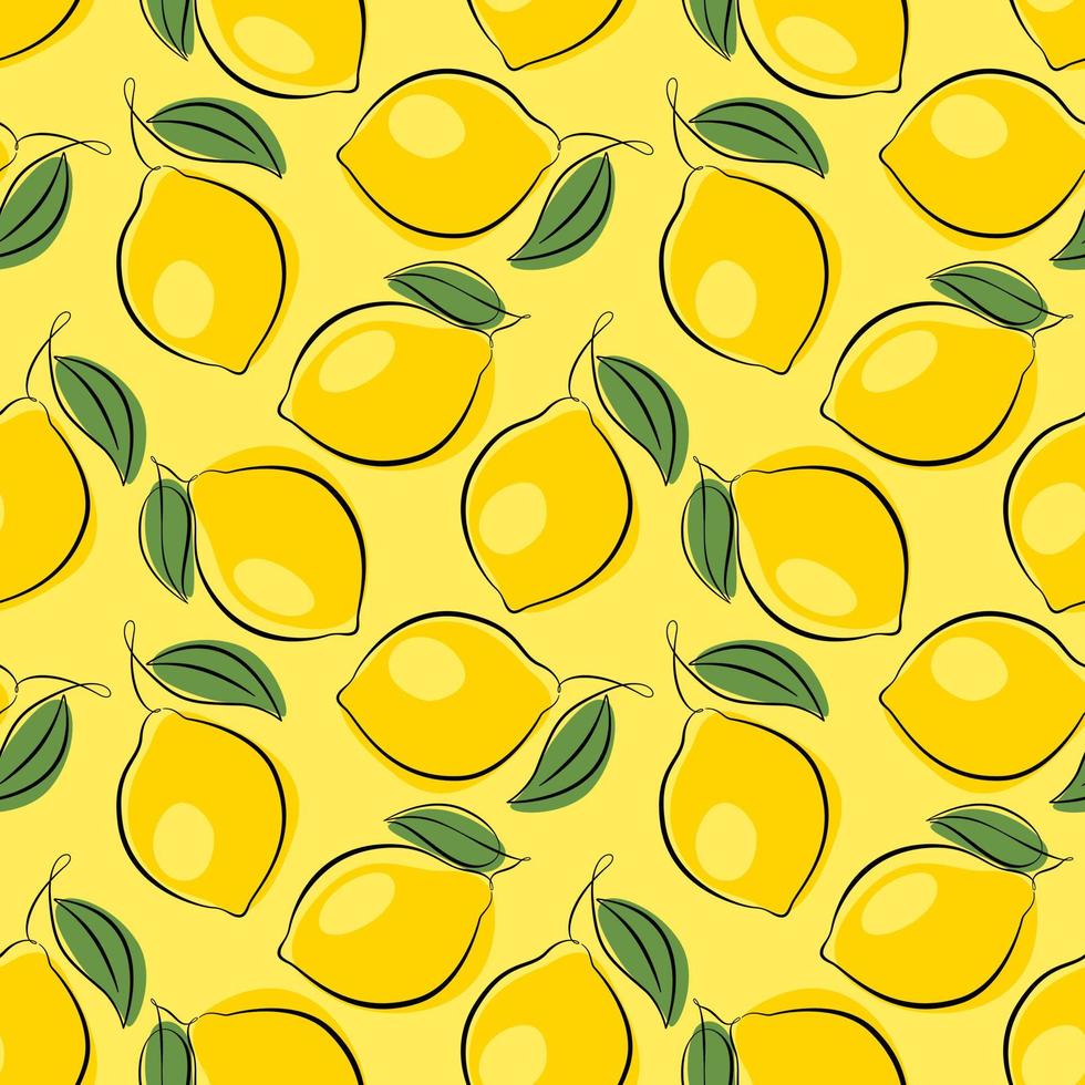 Seamless vector pattern with lemons on a yellow color background.