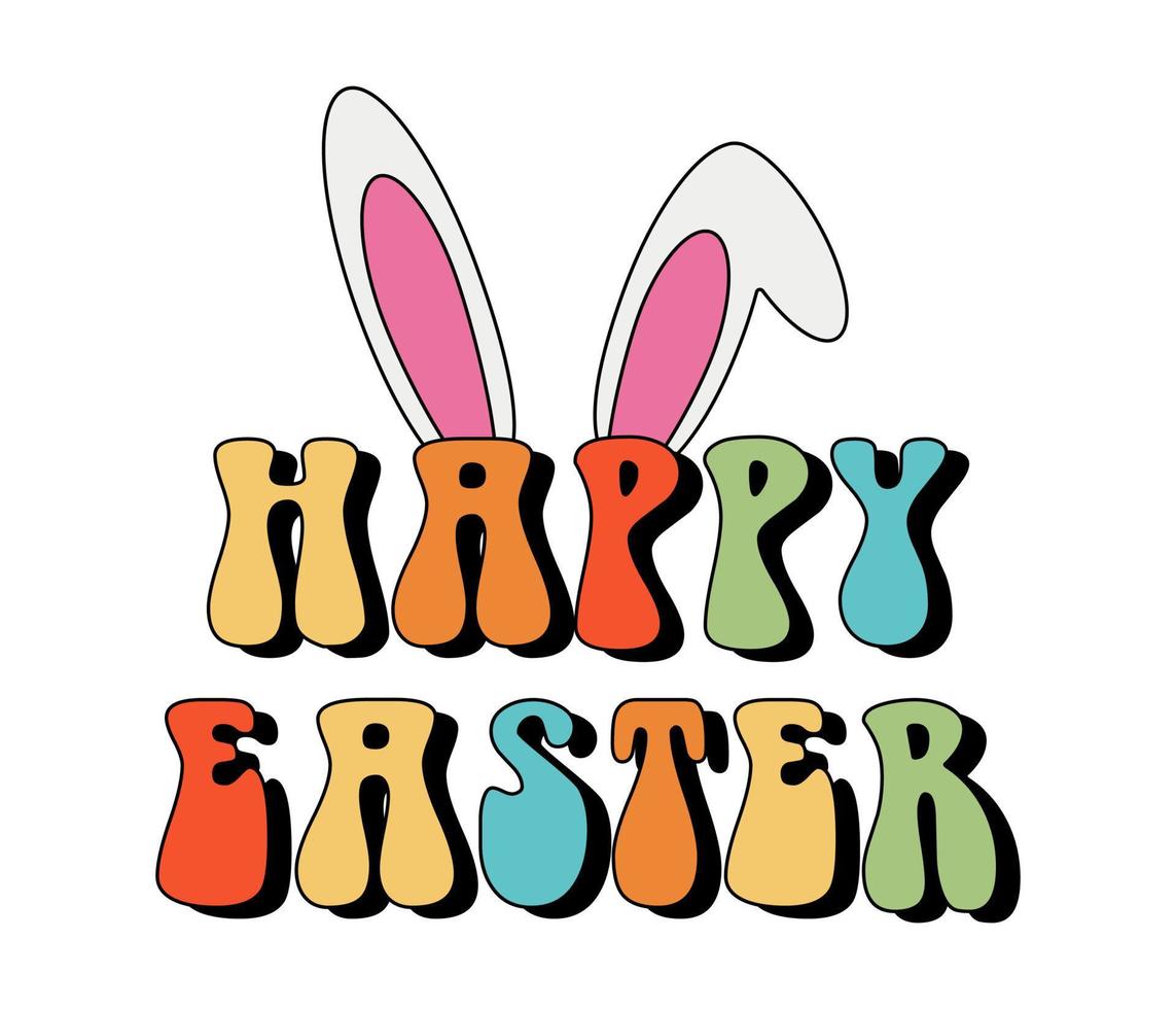 easter lettering with bunny ears in retro style vector