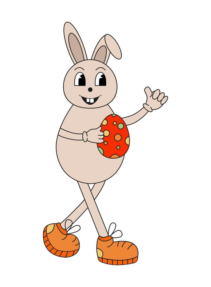 Easter bunny with egg. Easter bunny in groovy retro style vector