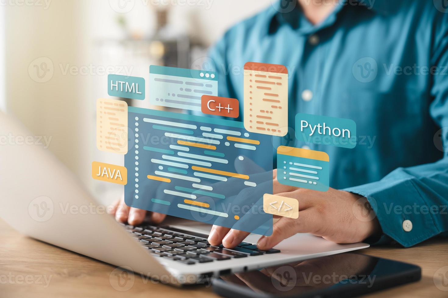 Software development concepts and programming for various devices, Software Engineer Computer programmer, coding process, chart, testing platform Data analytics, online safety. photo