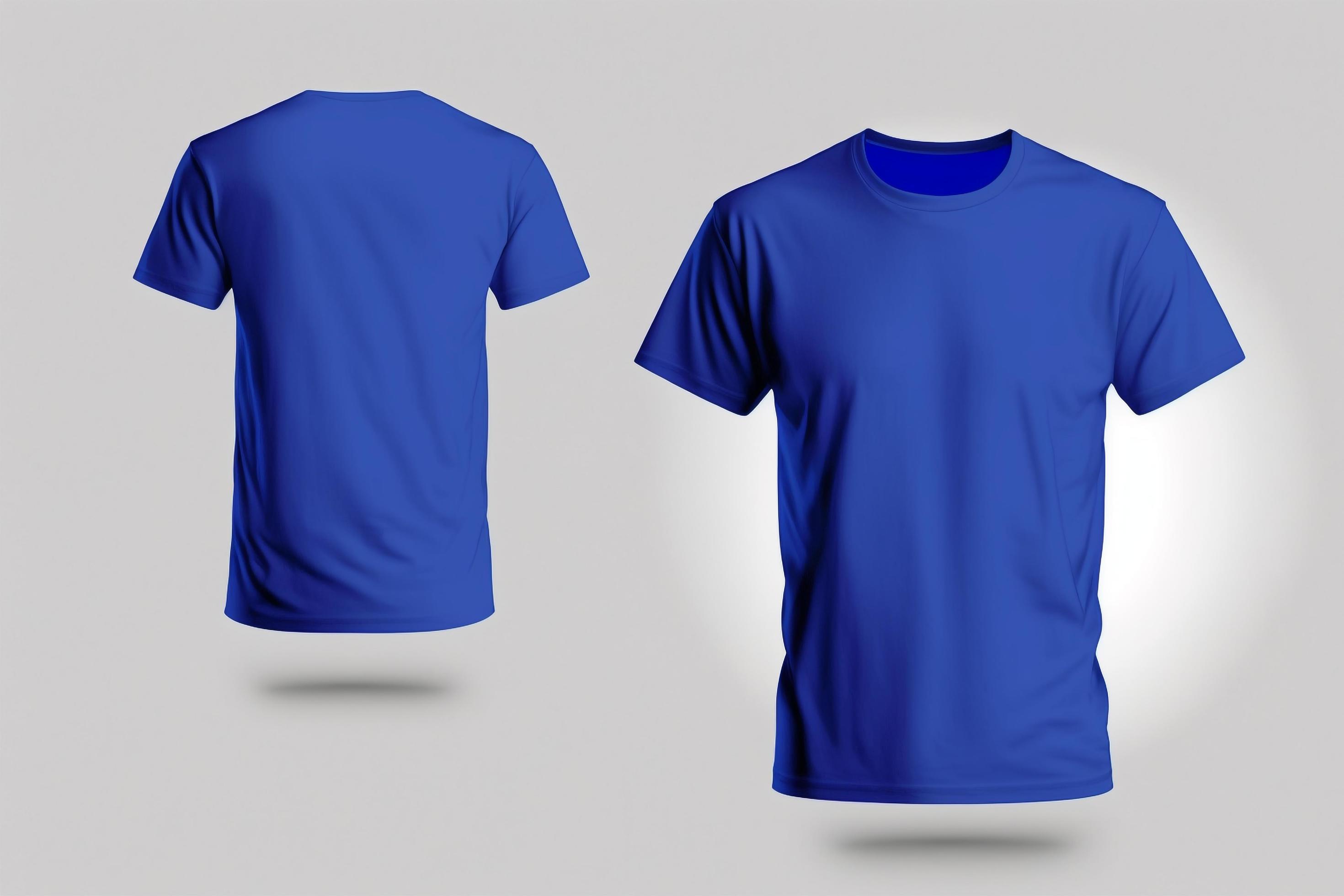 Mockup of a blank royal blue tshirt front and back isolated on white ...